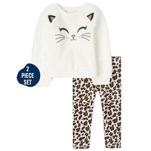 The Children’s Place Girls Cat And Leopard Crewneck Sweater & Leggings Set